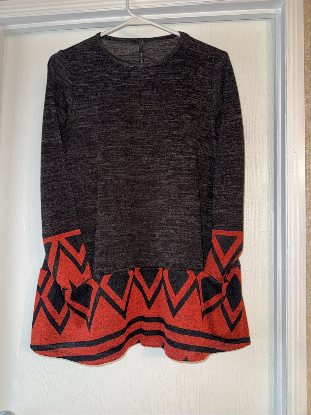 Bellamie Black/Heather Grey & Rust Geometric Hem Tunic